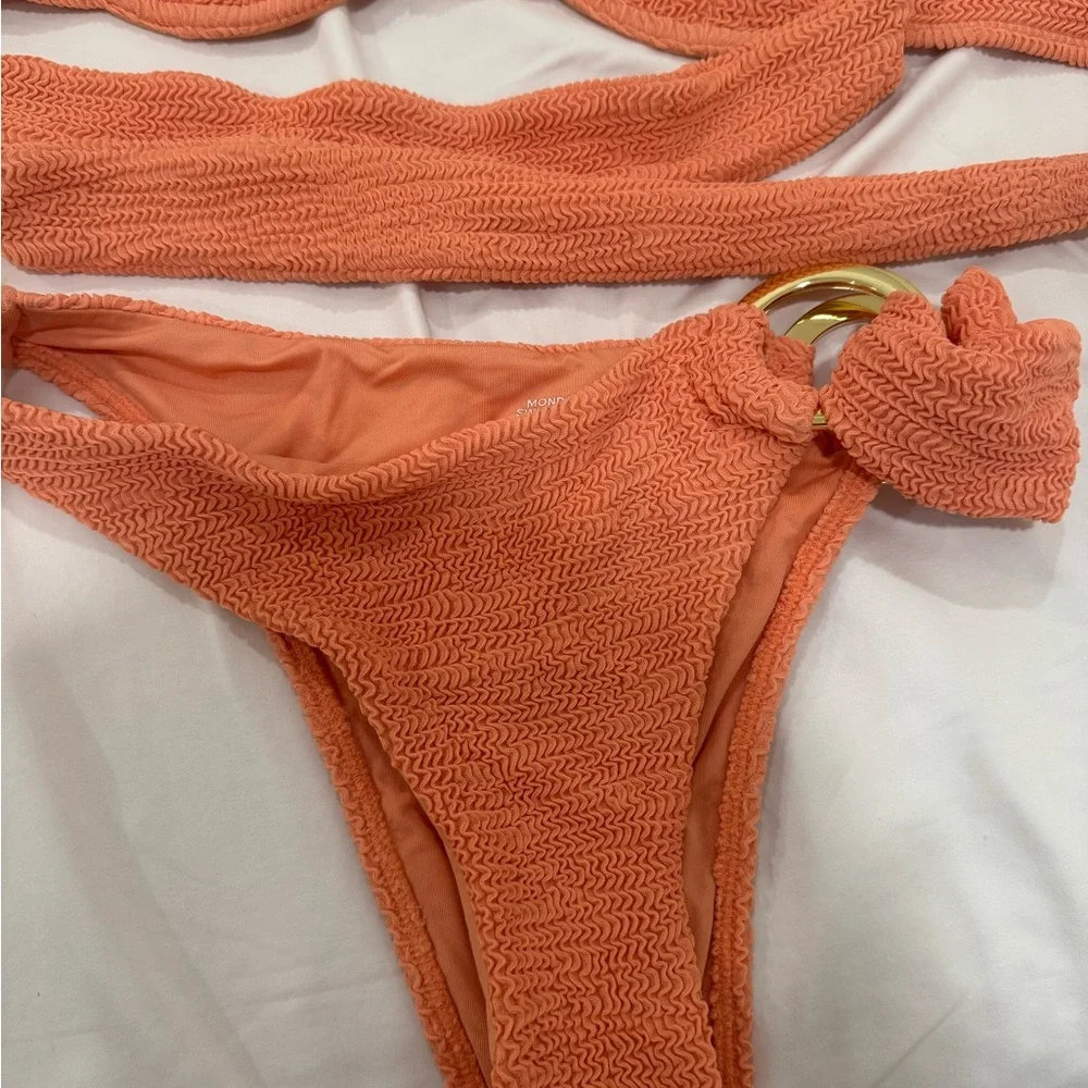 Monday Swimwear Crinkle Peach Bikini Set Size Small
